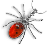 Handmade Spider Necklace in Silver and Cognac Amber