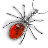 Handmade Spider Necklace in Silver and Green Amber