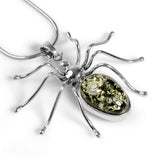 Handmade Spider Necklace in Silver and Cognac Amber