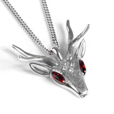 Large Stag Head Necklace in Silver and Amber