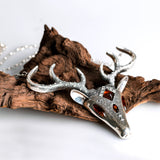 Bespoke Statement Stag Head Necklace in Silver and Amber