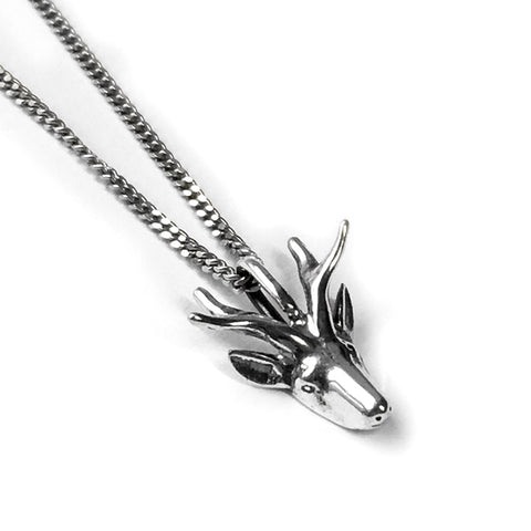 Miniature Stag Head Necklace in Silver