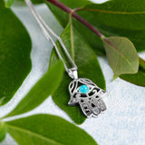 Hamsa Hand Necklace in Silver and Turquoise