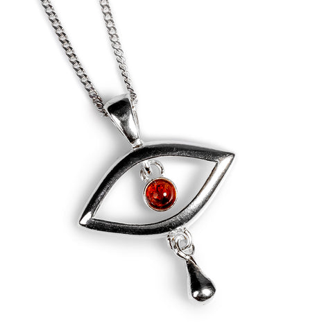 Evil Eye Drop Necklace in Silver and Amber