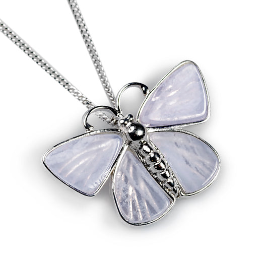 Common Butterfly Necklace Silver Lace Agate