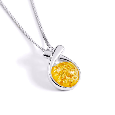 Sealed With A Kiss Necklace in Silver and Yellow Amber