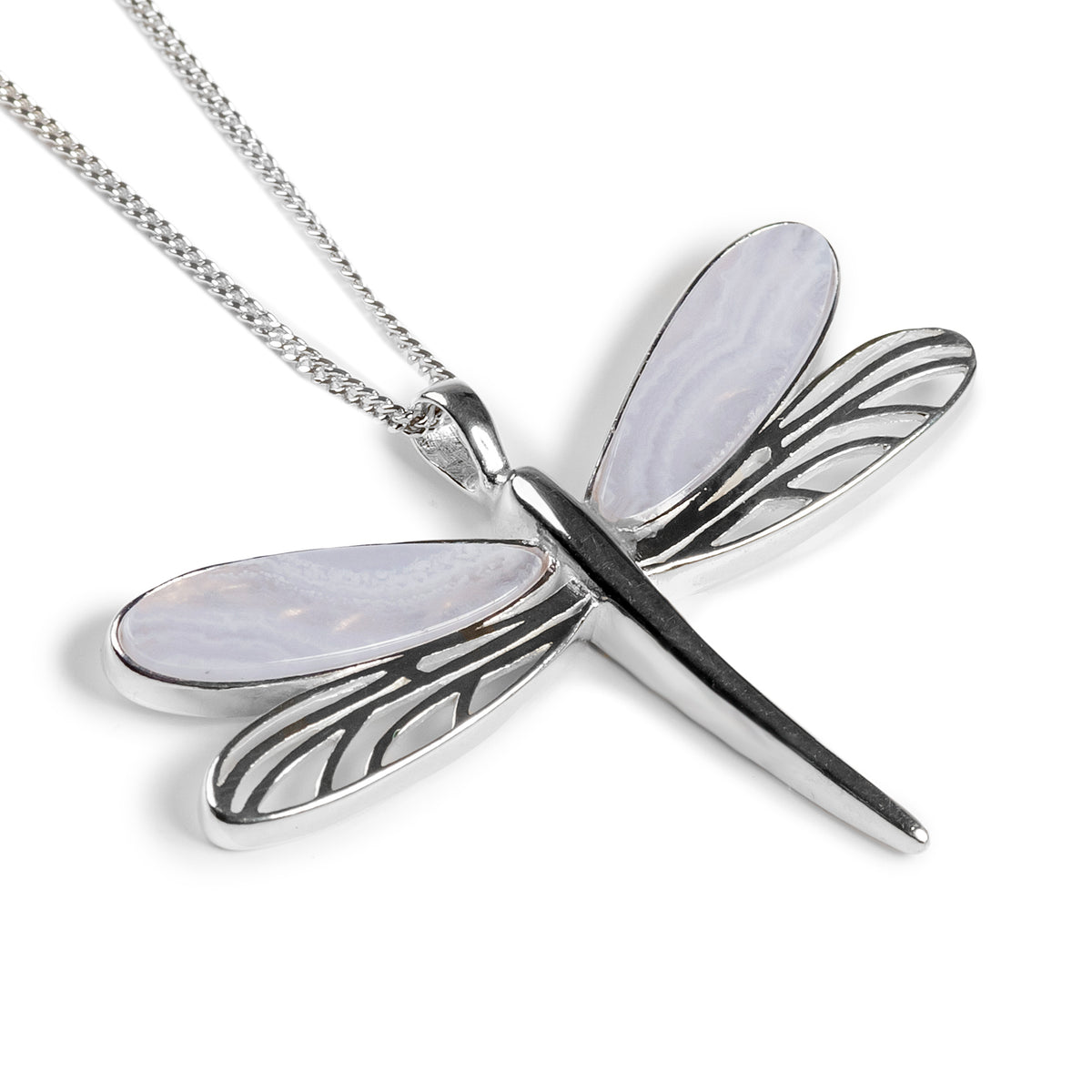Dragonfly Necklace Silver Lace Agate