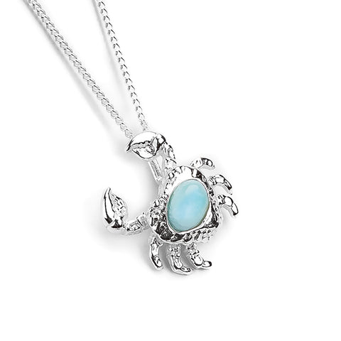 Miniature Crab Necklace in Silver and Larimar