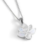 Lotus Flower Necklace in Silver and Mother of Pearl