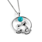Cuddling Cats Necklace in Silver and Turquoise