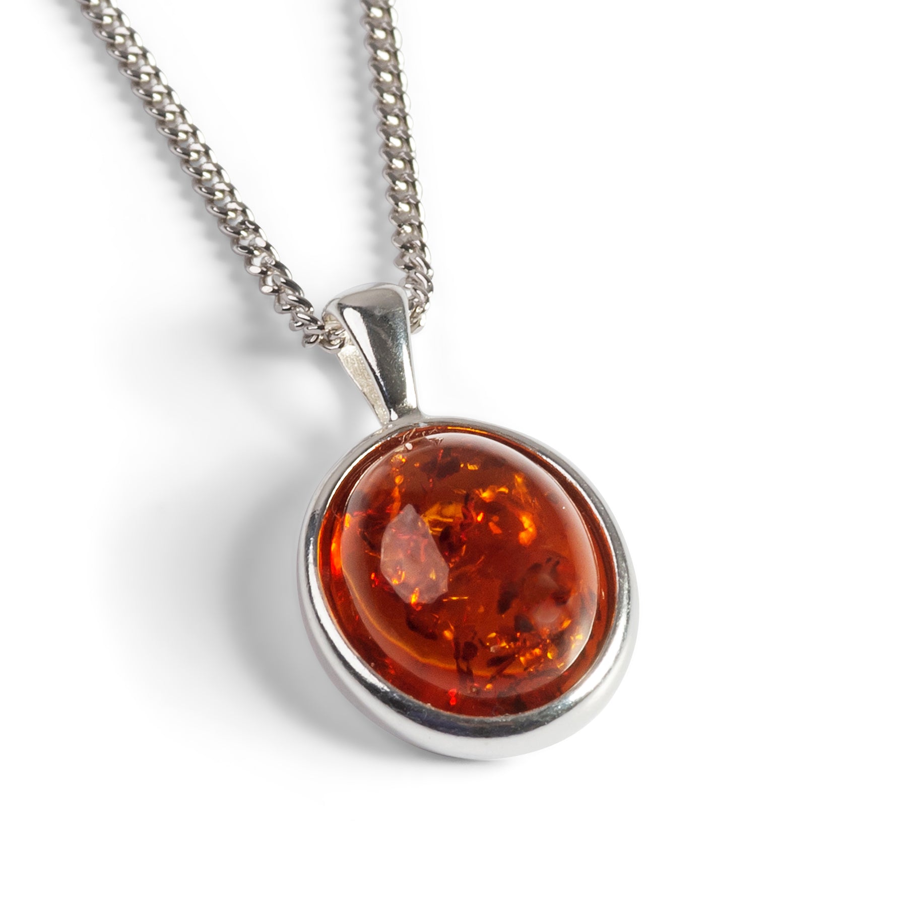 Classic Oval Necklace in Silver and Yellow Amber