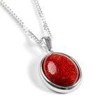 Classic Oval Necklace in Silver and Red Horn Coral