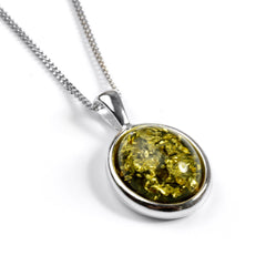 Classic Oval Necklace in Silver and Green Amber