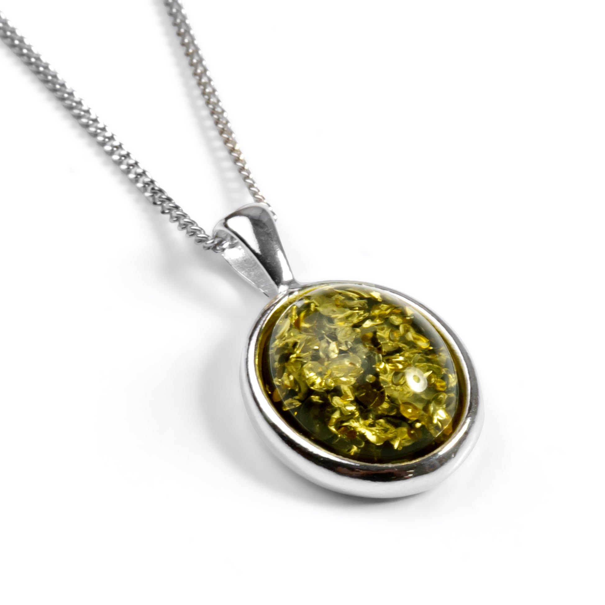 Classic Oval Necklace in Silver and Yellow Amber