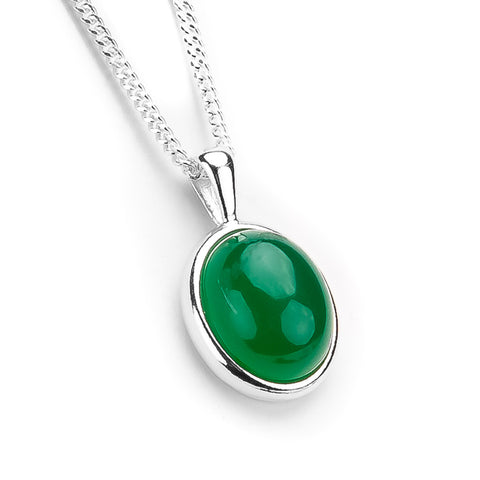 Classic Oval Necklace in Silver and Green Onyx