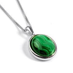 Classic Oval Necklace in Silver and Malachite