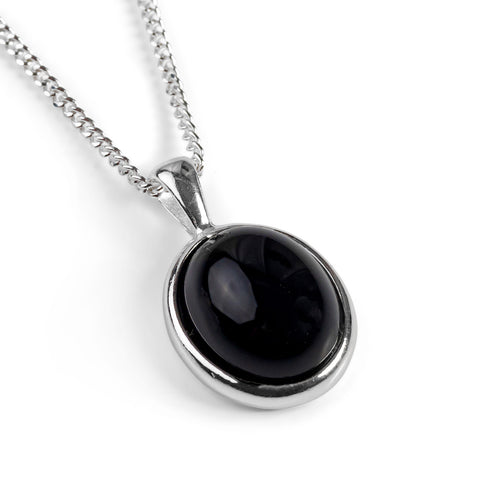Classic Oval Necklace in Silver and Black Onyx