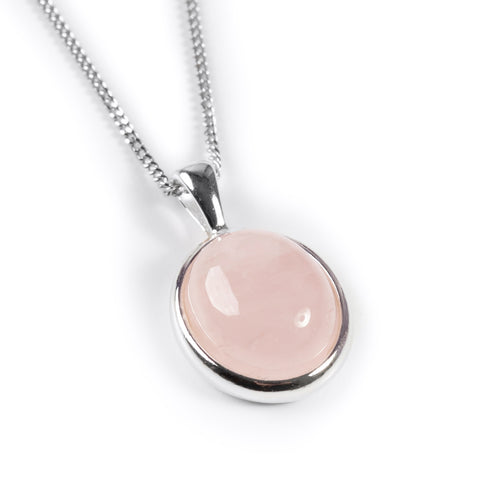 Classic Oval Necklace in Silver and Rose Quartz