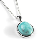 Oval Necklace in Silver and Natural Turquoise