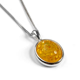 Classic Oval Necklace in Silver and Green Amber