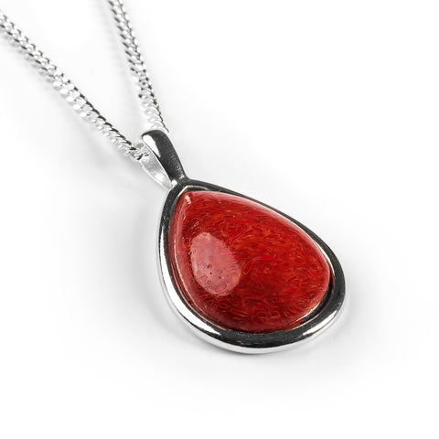 Teardrop Shaped Red Horn Coral Necklace