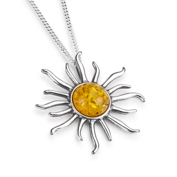 Sun Goddess Necklace in Silver and Yellow Amber
