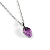 Hand Carved Small Leaf Necklace in Silver and Amethyst