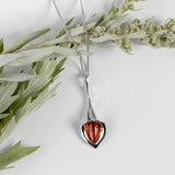 Lily Flower Necklace in Silver and Amber