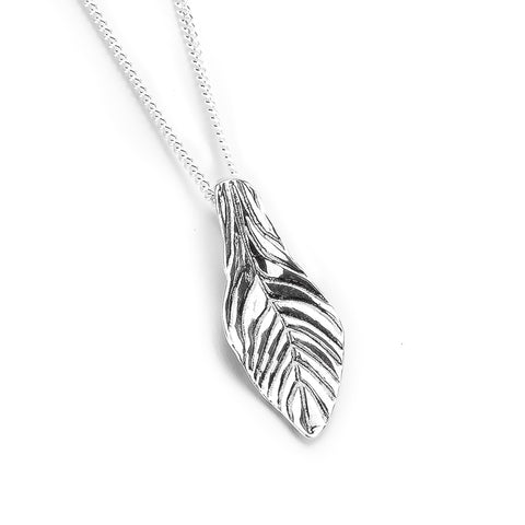 Carved Leaf Necklace in Silver