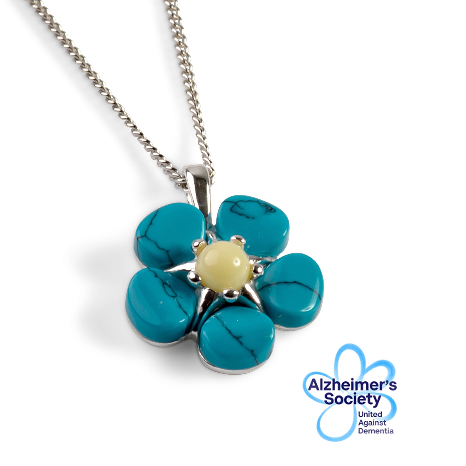 Forget Me Not Necklace Silver Amber