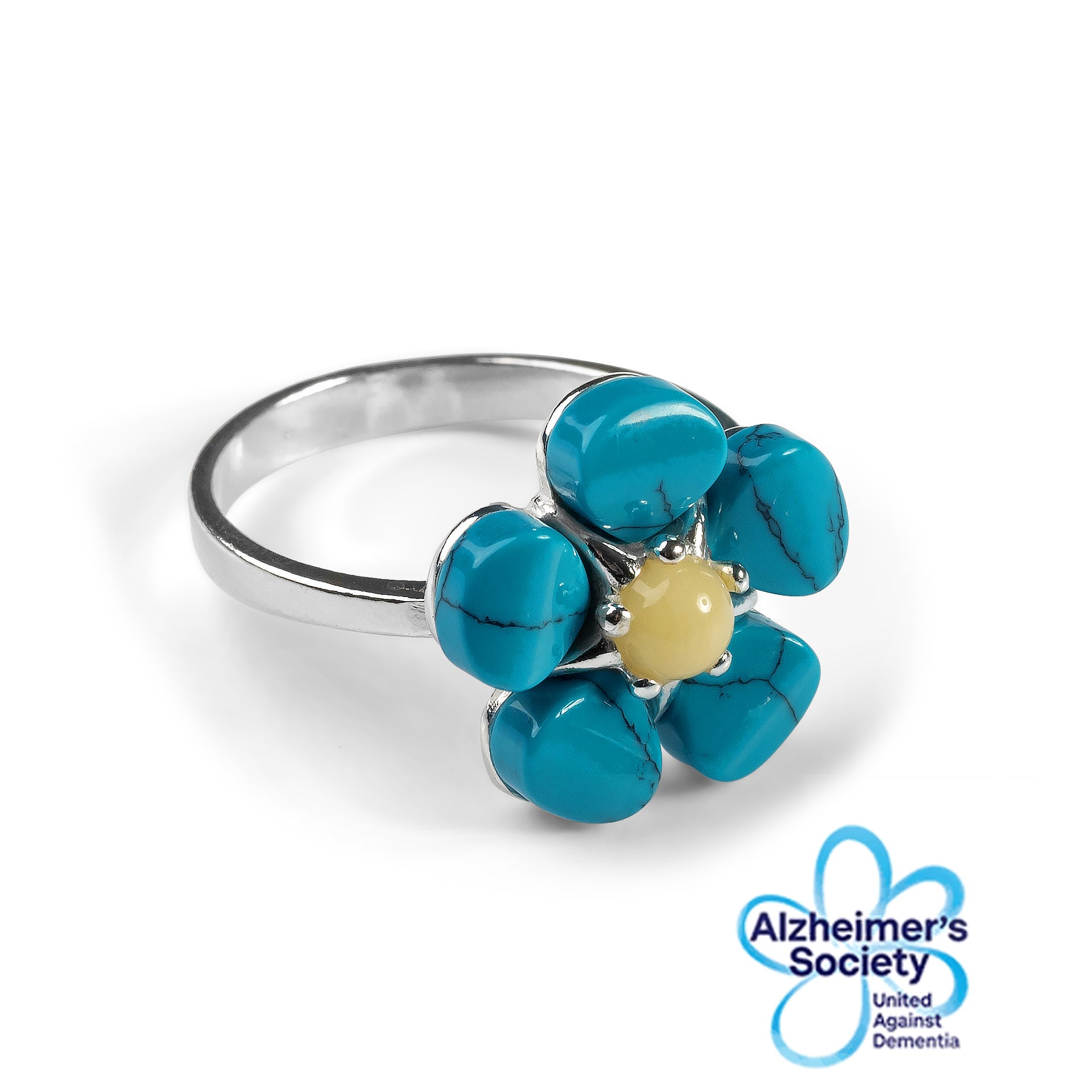 Forget Me Not Flower Ring Silver Amber