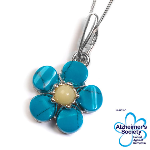 Forget-Me-Not Flower Necklace in Silver, Turquoise and Amber