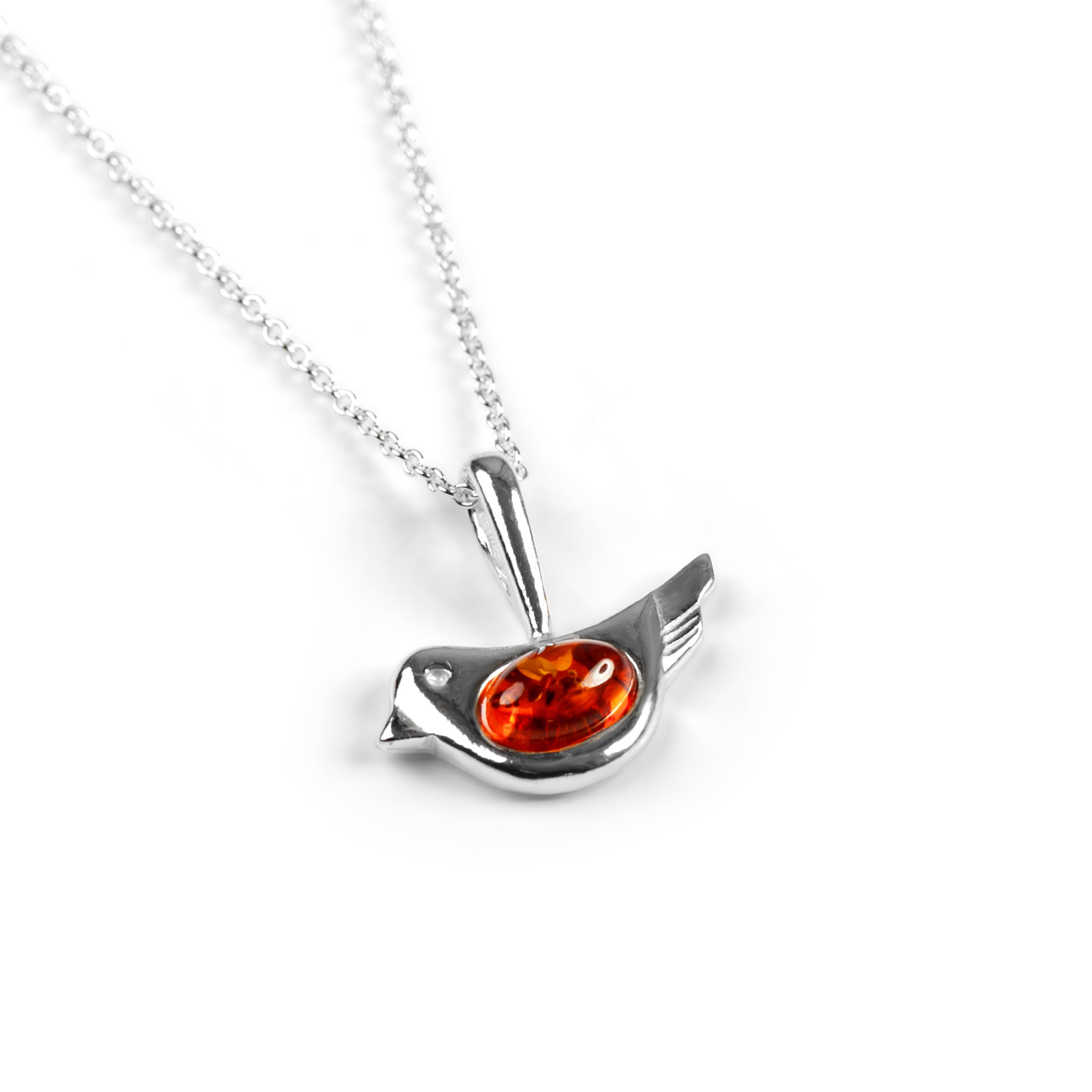 Cute Bird Necklace in Silver and Coral