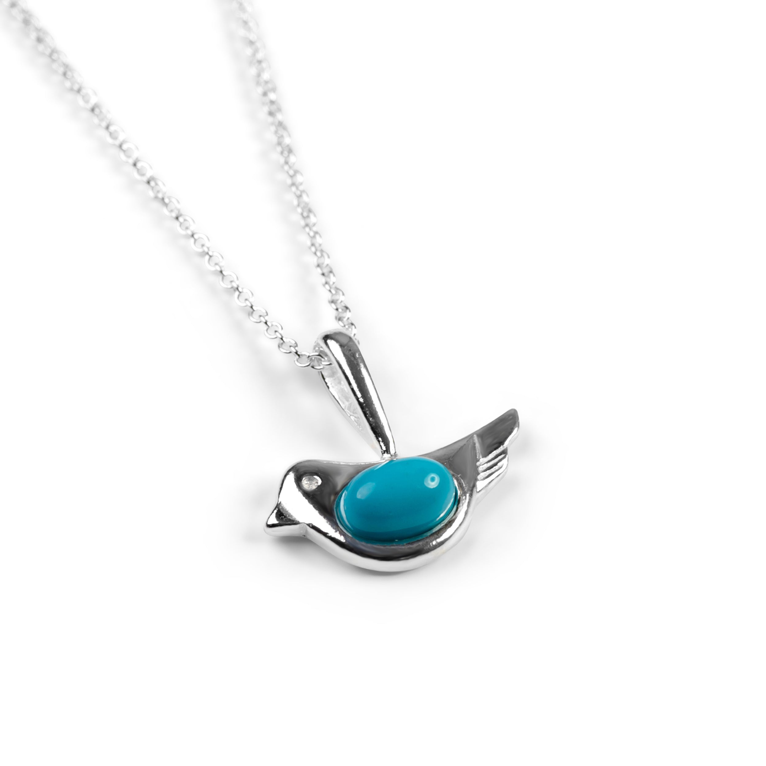 Cute Bird Necklace in Silver and Coral