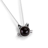 Cute Cat Face Necklace in Silver and Amber
