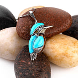 Large Kingfisher Bird Necklace in Silver, Turquoise and Amber