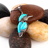 Large Kingfisher Bird Necklace in Silver, Turquoise and Amber