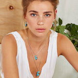 Small Kingfisher Bird Necklace in Silver, Turquoise and Amber