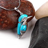 Small Kingfisher Bird Necklace in Silver, Turquoise and Amber
