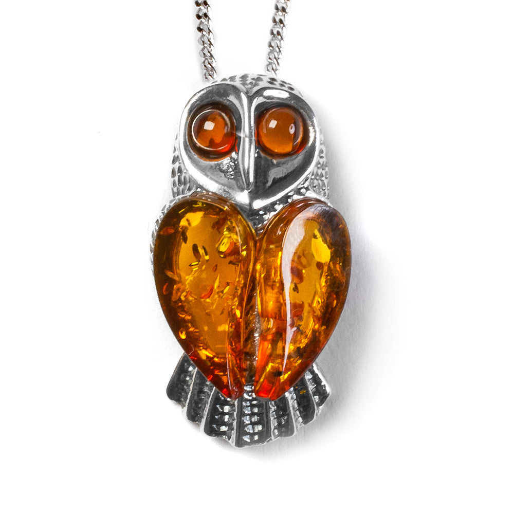 Barn Owl Bird Necklace Cognac Amber