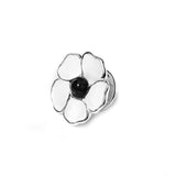 White Peace Poppy Pin in Silver