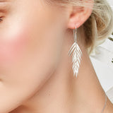 Small Areca Palm Leaf Drop Earrings in Silver