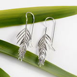 Small Areca Palm Leaf Drop Earrings in Silver