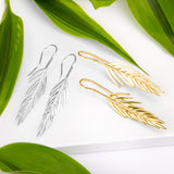Small Areca Palm Leaf Drop Earrings in Silver