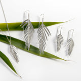 Small Areca Palm Leaf Drop Earrings in Silver