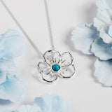 Pansy Flower Necklace in Silver and Turquoise