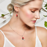 Tropical Parrot Earrings in Silver, Coral and Green Amber