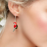 Tropical Parrot Earrings in Silver, Coral and Green Amber