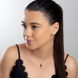 Tropical Macaw Parrot Necklace in Silver, Coral and Green Amber