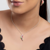 Tropical Pink and Green Parrot Necklace in Silver